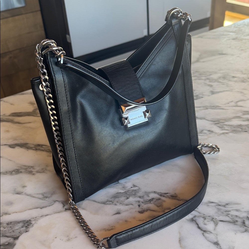 Michael Kors Whitney Leather Shoulder Bag with Convertible Silver Chain